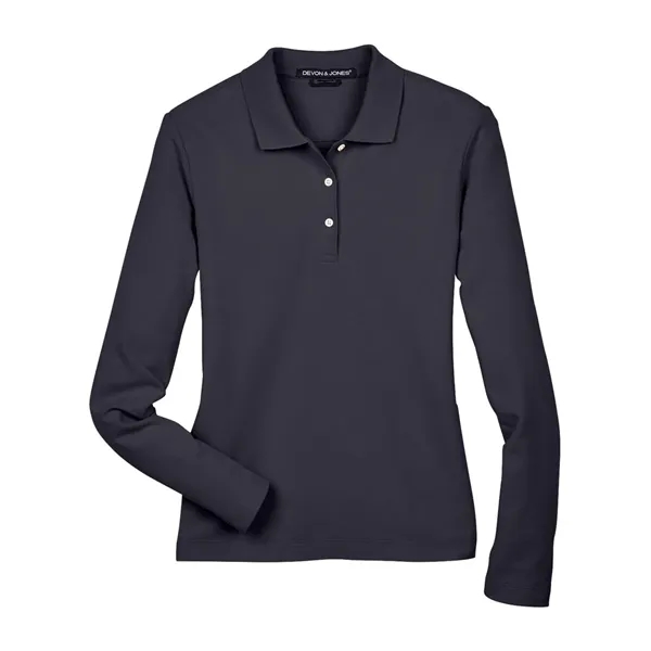 Devon & Jones Women's Pima Pique Long Sleeve Polo - Devon & Jones Women's Pima Pique Long Sleeve Polo - Image 3 of 4
