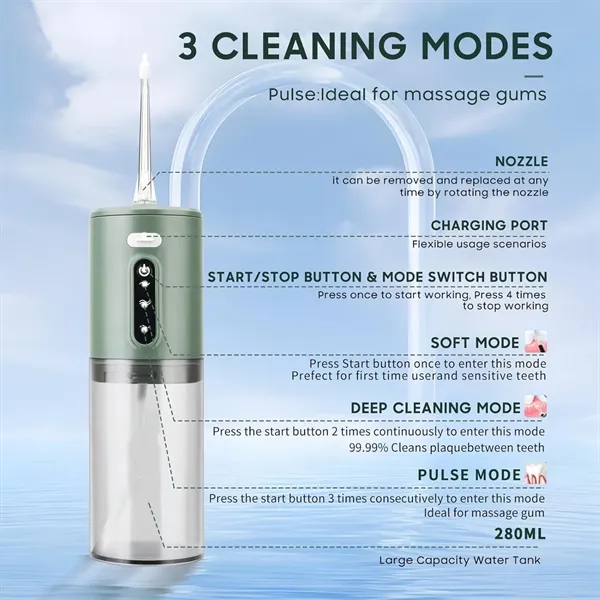 Water Dental Flosser 280ML Portable Oral Irrigator - Water Dental Flosser 280ML Portable Oral Irrigator - Image 4 of 6
