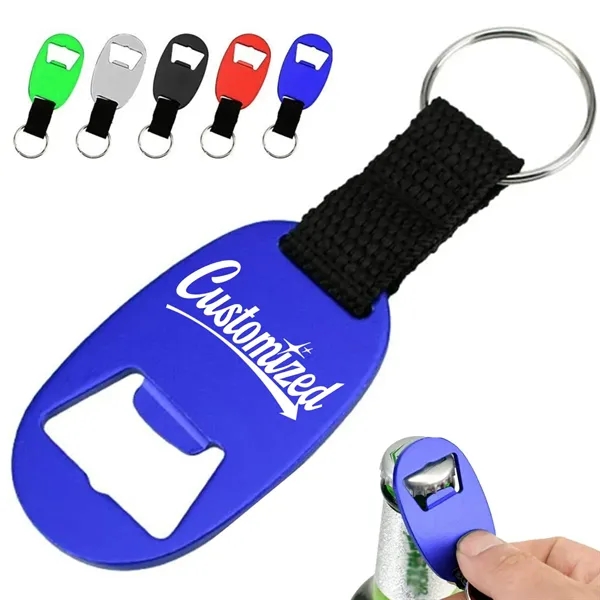 Aluminum Bottle Opener Keychain with Nylon Strap - Aluminum Bottle Opener Keychain with Nylon Strap - Image 0 of 4