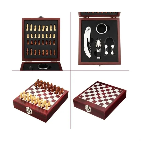 Wooden Chess and Wine Tool Gift Set with Game Board Lid - Wooden Chess and Wine Tool Gift Set with Game Board Lid - Image 3 of 13