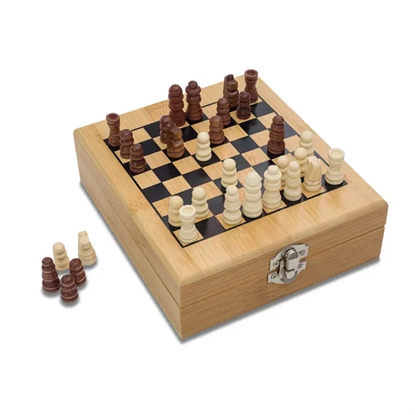 Wooden Chess and Wine Tool Gift Set with Game Board Lid - Wooden Chess and Wine Tool Gift Set with Game Board Lid - Image 9 of 13