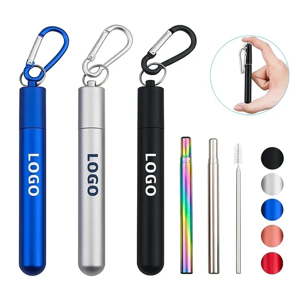 Reusable Collapsible Stainless Steel Straws with Case - Reusable Collapsible Stainless Steel Straws with Case - Image 0 of 4