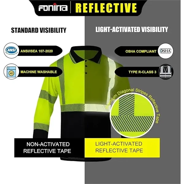Reflective Long Sleeve Safety Polo Shirt Men Work Apparel - Reflective Long Sleeve Safety Polo Shirt Men Work Apparel - Image 4 of 4