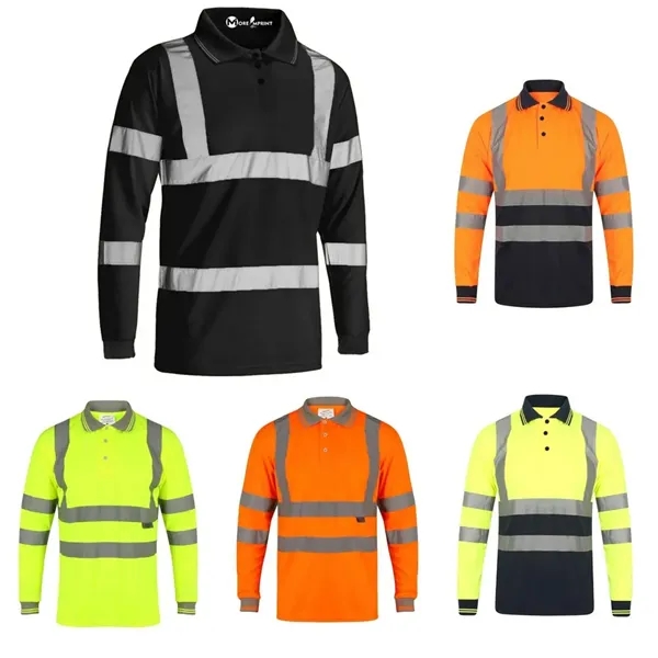 Reflective Long Sleeve Safety Polo Shirt Men Work Apparel - Reflective Long Sleeve Safety Polo Shirt Men Work Apparel - Image 0 of 4