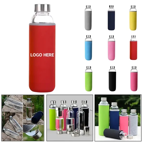 17 Oz Customizable Clear Glass Sports Water Bottle - 17 Oz Customizable Clear Glass Sports Water Bottle - Image 0 of 10