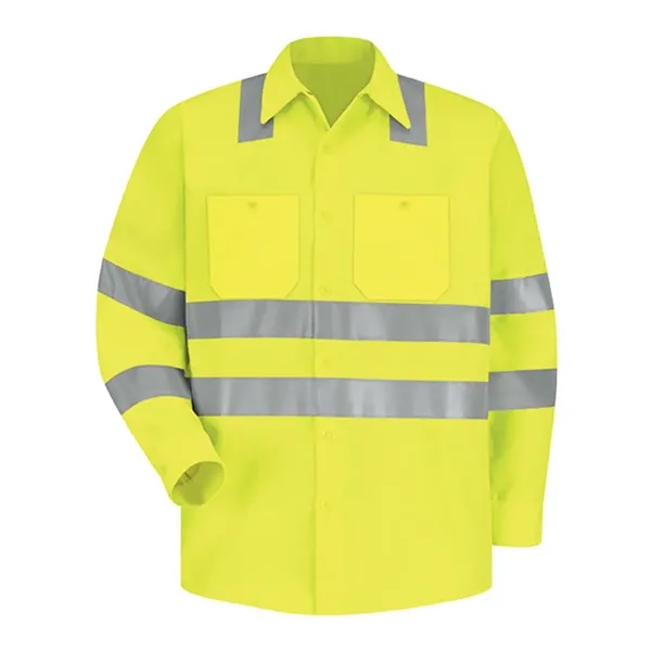 Red Kap Men's High Visibility Safety Long Sleeve Work Shirt - Red Kap Men's High Visibility Safety Long Sleeve Work Shirt - Image 1 of 8