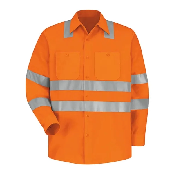 Red Kap Men's High Visibility Safety Long Sleeve Work Shirt - Red Kap Men's High Visibility Safety Long Sleeve Work Shirt - Image 7 of 8