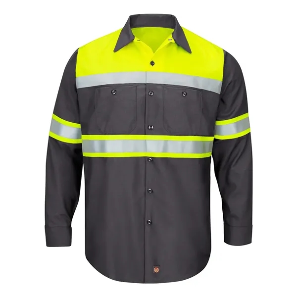 Red Kap Men's Hi-Visibility Colorblock Ripstop Long Sleev... - Red Kap Men's Hi-Visibility Colorblock Ripstop Long Sleev... - Image 1 of 4