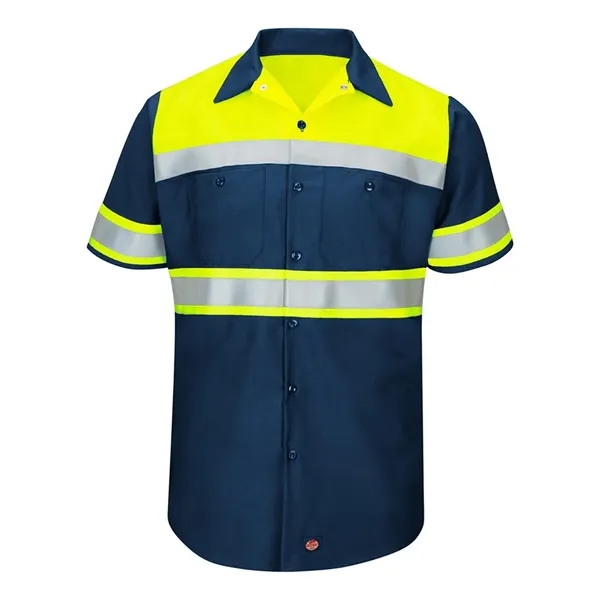 Red Kap Men's Hi-Visibility Colorblock Ripstop Short Slee... - Red Kap Men's Hi-Visibility Colorblock Ripstop Short Slee... - Image 3 of 4
