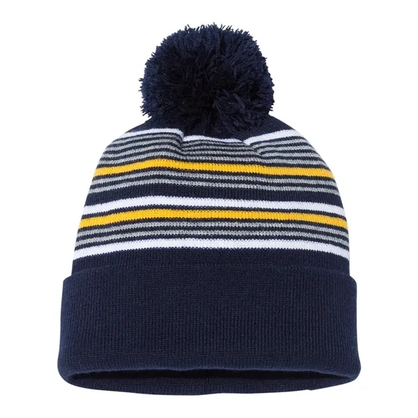 Sportsman 12" Striped Pom-Pom Cuffed Beanie - Sportsman 12" Striped Pom-Pom Cuffed Beanie - Image 0 of 12