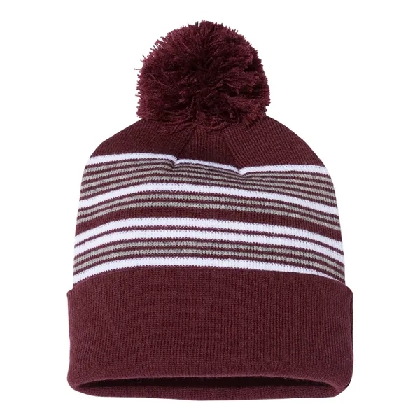 Sportsman 12" Striped Pom-Pom Cuffed Beanie - Sportsman 12" Striped Pom-Pom Cuffed Beanie - Image 3 of 12