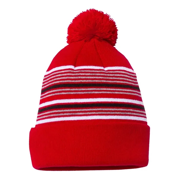 Sportsman 12" Striped Pom-Pom Cuffed Beanie - Sportsman 12" Striped Pom-Pom Cuffed Beanie - Image 10 of 12