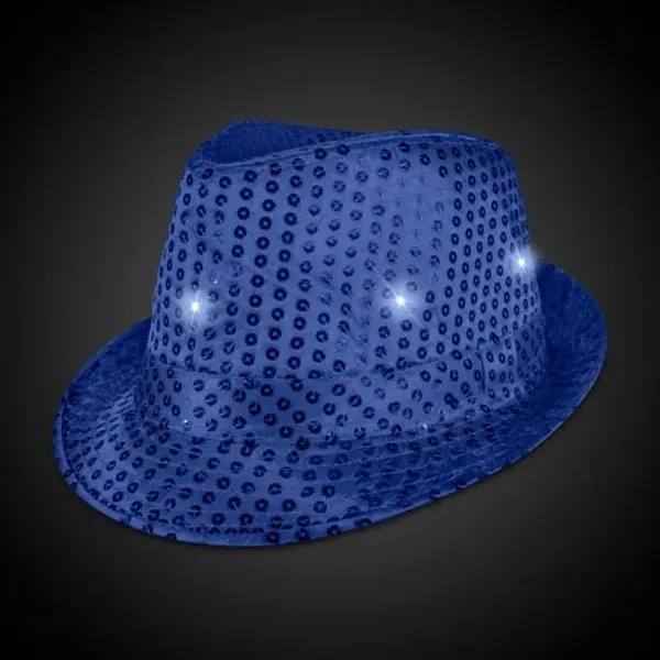 Blue Sequin LED Fedora Hat (Imprintable Bands Available) - Blue Sequin LED Fedora Hat (Imprintable Bands Available) - Image 4 of 5