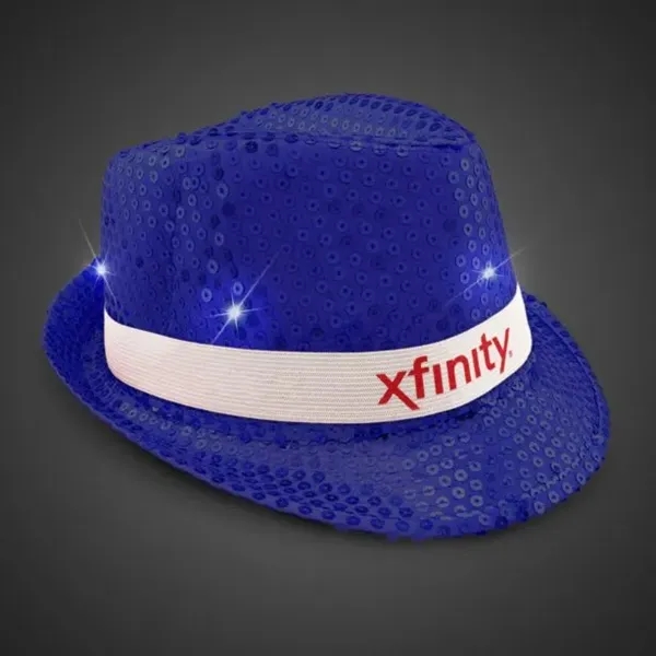 Blue Sequin LED Fedora Hat (Imprintable Bands Available) - Blue Sequin LED Fedora Hat (Imprintable Bands Available) - Image 2 of 5