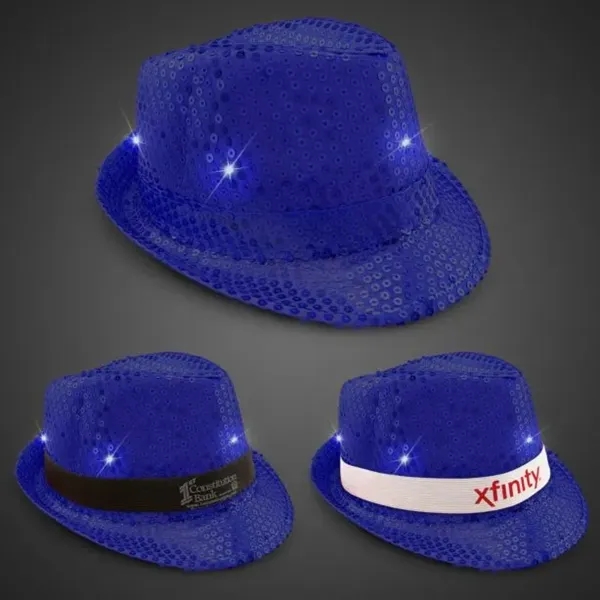 Blue Sequin LED Fedora Hat (Imprintable Bands Available) - Blue Sequin LED Fedora Hat (Imprintable Bands Available) - Image 1 of 5