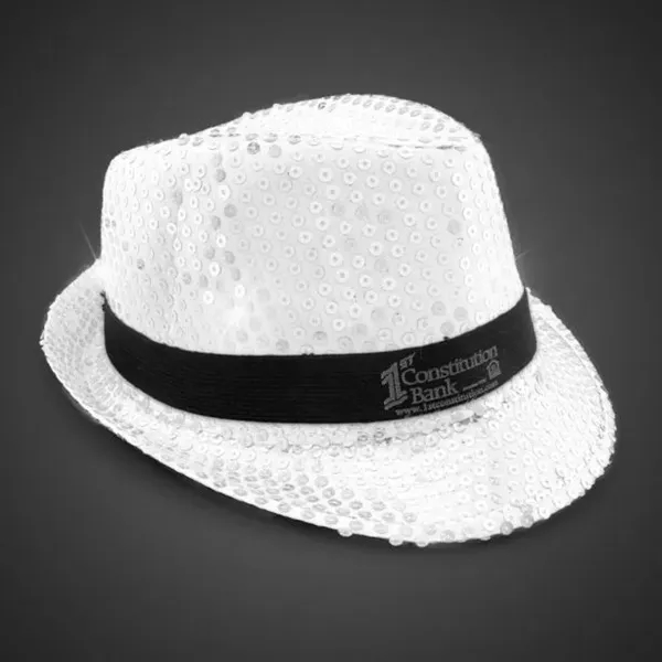 White Sequin LED Fedora Hat (Imprintable Bands Available) - White Sequin LED Fedora Hat (Imprintable Bands Available) - Image 3 of 5