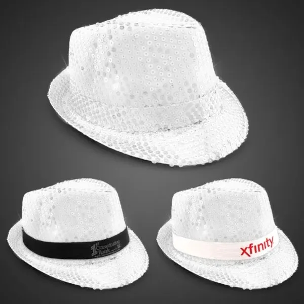 White Sequin LED Fedora Hat (Imprintable Bands Available) - White Sequin LED Fedora Hat (Imprintable Bands Available) - Image 1 of 5