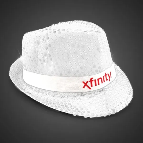 White Sequin LED Fedora Hat (Imprintable Bands Available) - White Sequin LED Fedora Hat (Imprintable Bands Available) - Image 2 of 5