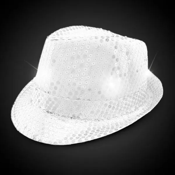 White Sequin LED Fedora Hat (Imprintable Bands Available) - White Sequin LED Fedora Hat (Imprintable Bands Available) - Image 4 of 5