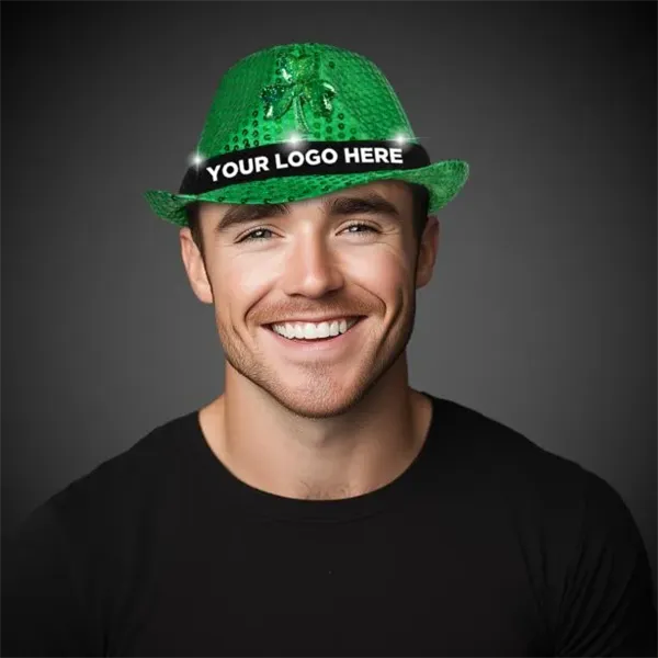 St Patrick's Light Up Sequin Fedora Hat - St Patrick's Light Up Sequin Fedora Hat - Image 0 of 4