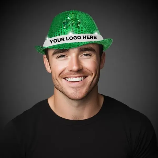 St Patrick's Light Up Sequin Fedora Hat - St Patrick's Light Up Sequin Fedora Hat - Image 1 of 4