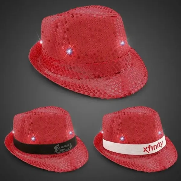 Red Sequin LED Fedora Hat - Red Sequin LED Fedora Hat - Image 1 of 5