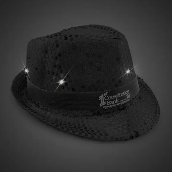 Black Sequin LED Fedora Hat (Imprintable Bands Available) - Black Sequin LED Fedora Hat (Imprintable Bands Available) - Image 3 of 5