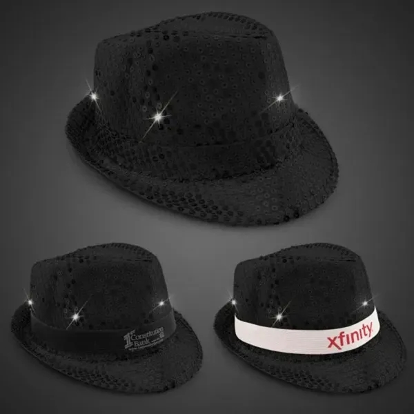 Black Sequin LED Fedora Hat (Imprintable Bands Available) - Black Sequin LED Fedora Hat (Imprintable Bands Available) - Image 1 of 5