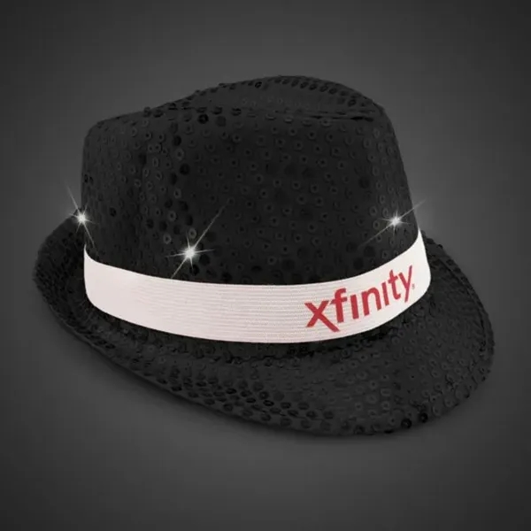 Black Sequin LED Fedora Hat (Imprintable Bands Available) - Black Sequin LED Fedora Hat (Imprintable Bands Available) - Image 2 of 5