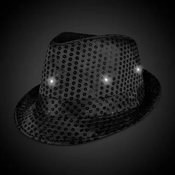 Black Sequin LED Fedora Hat (Imprintable Bands Available) - Black Sequin LED Fedora Hat (Imprintable Bands Available) - Image 4 of 5