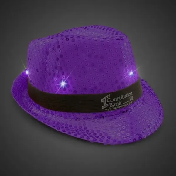 Purple Sequin LED Fedora Hat (Imprintable Bands Available) - Purple Sequin LED Fedora Hat (Imprintable Bands Available) - Image 3 of 5