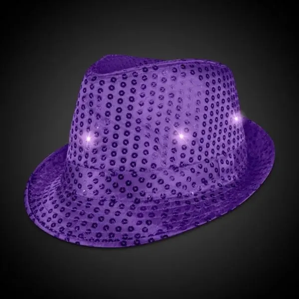 Purple Sequin LED Fedora Hat (Imprintable Bands Available) - Purple Sequin LED Fedora Hat (Imprintable Bands Available) - Image 4 of 5