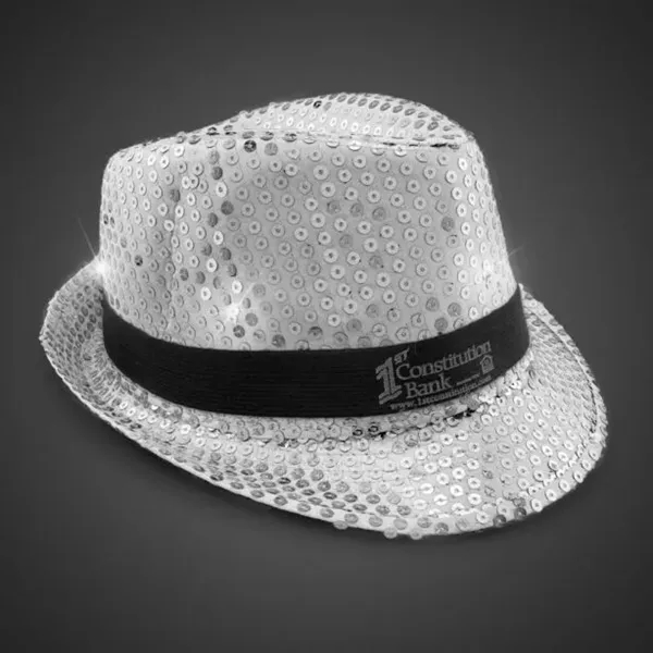 Silver Sequin LED Fedora Hat (Imprintable Bands Available) - Silver Sequin LED Fedora Hat (Imprintable Bands Available) - Image 3 of 5