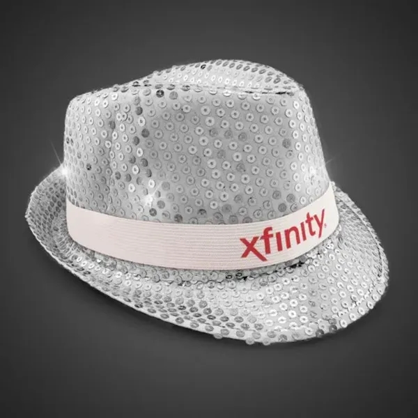 Silver Sequin LED Fedora Hat (Imprintable Bands Available) - Silver Sequin LED Fedora Hat (Imprintable Bands Available) - Image 2 of 5