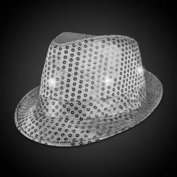 Silver Sequin LED Fedora Hat (Imprintable Bands Available) - Silver Sequin LED Fedora Hat (Imprintable Bands Available) - Image 4 of 5