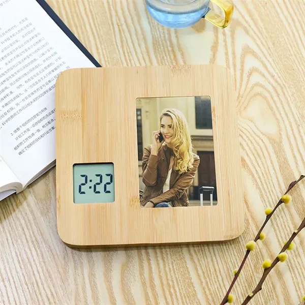 Bamboo Wood Photo Frame Clock - Bamboo Wood Photo Frame Clock - Image 0 of 2