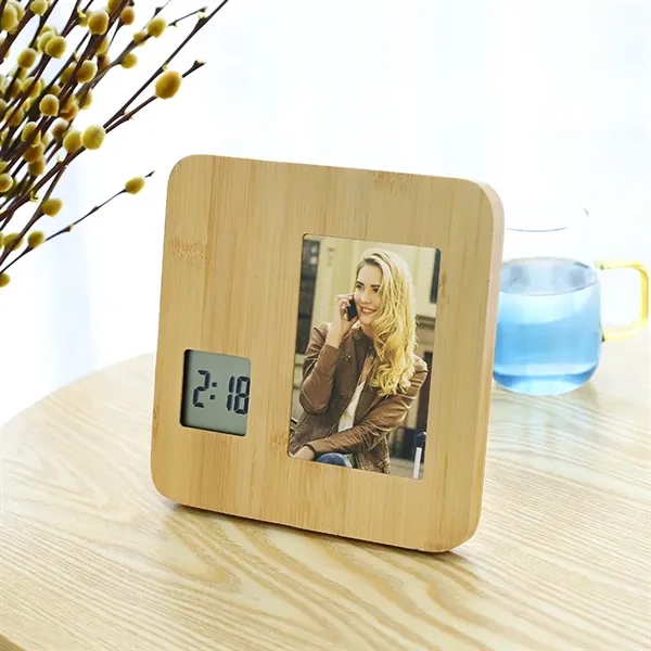 Bamboo Wood Photo Frame Clock - Bamboo Wood Photo Frame Clock - Image 2 of 2