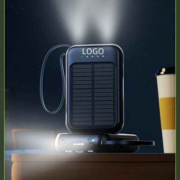 10000mAh Solar Power Bank With Built In Cables - 10000mAh Solar Power Bank With Built In Cables - Image 1 of 5