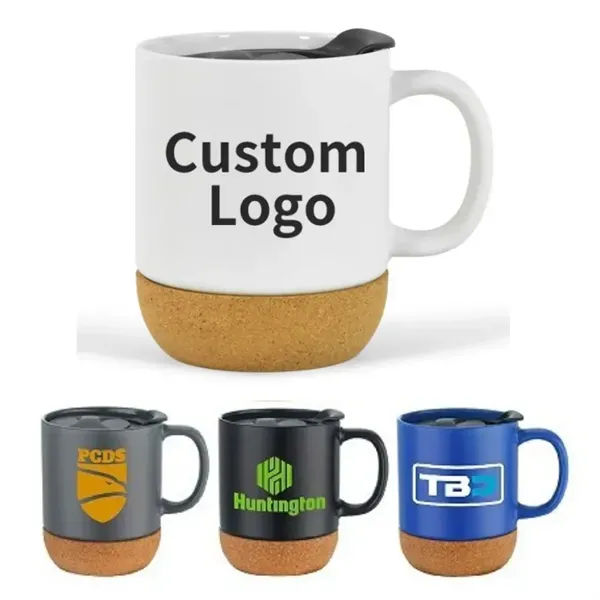 12 oz Coffee Mug with Lid and Insulated Cork Bottom - 12 oz Coffee Mug with Lid and Insulated Cork Bottom - Image 0 of 4