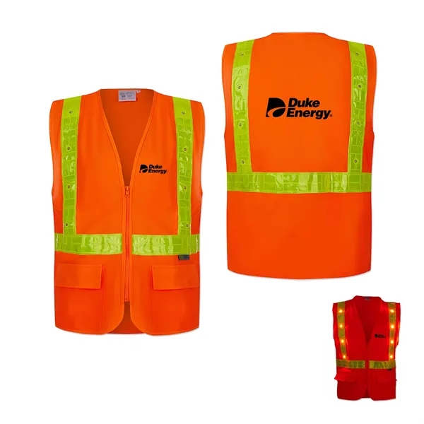 Class 2 LED Light Compliant with Reflexite PVC Safety Vest - Class 2 LED Light Compliant with Reflexite PVC Safety Vest - Image 0 of 1