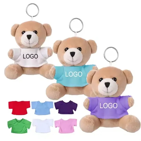 Happy Teddy Bear Keychain w/ Full-Color Logo on Shirt 3.9" - Happy Teddy Bear Keychain w/ Full-Color Logo on Shirt 3.9" - Image 0 of 4