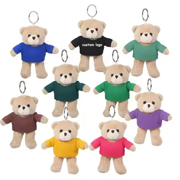 Happy Teddy Bear Keychain w/ Full-Color Logo on Shirt 3.9" - Happy Teddy Bear Keychain w/ Full-Color Logo on Shirt 3.9" - Image 1 of 4