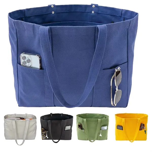 Large Canvas Tote Bag with 2 Front Pockets - Large Canvas Tote Bag with 2 Front Pockets - Image 0 of 4