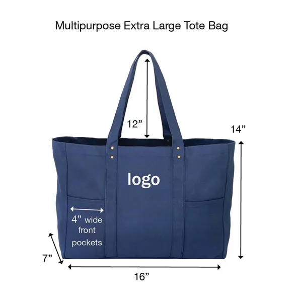 Large Canvas Tote Bag with 2 Front Pockets - Large Canvas Tote Bag with 2 Front Pockets - Image 1 of 4