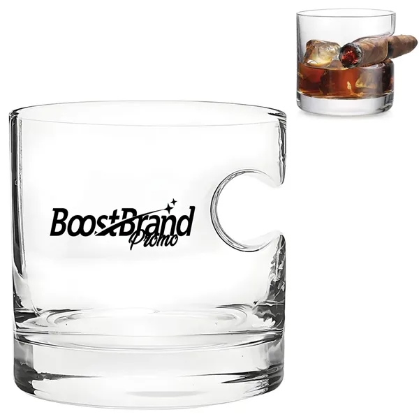 Square Retro Fashioned Whiskey Glass with Cigar Rest - Square Retro Fashioned Whiskey Glass with Cigar Rest - Image 0 of 4