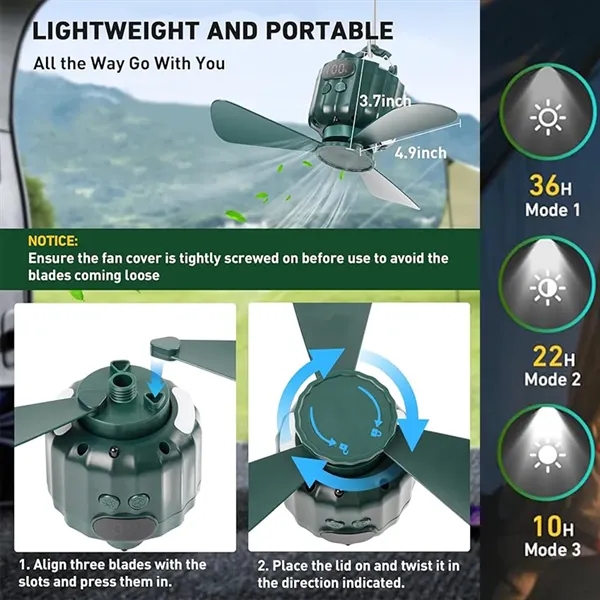Portable Ceiling Fan: Remote, Power Bank, Camping Hook - Portable Ceiling Fan: Remote, Power Bank, Camping Hook - Image 1 of 3