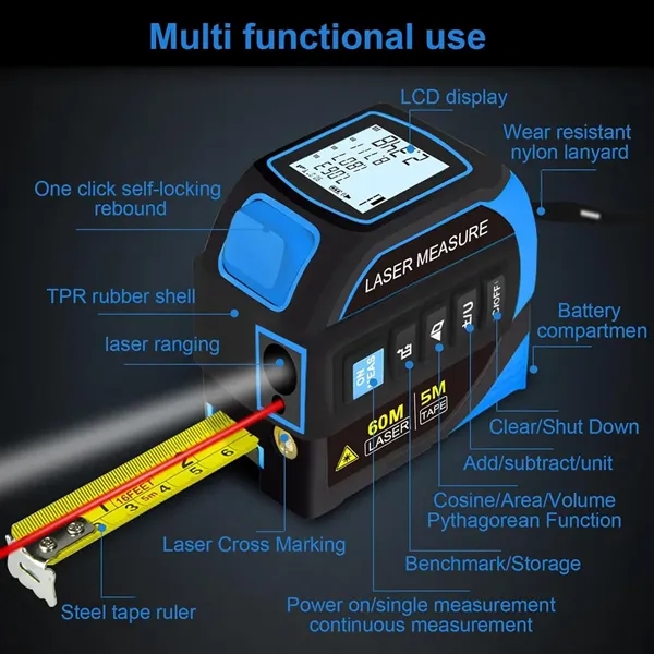Rechargeable 3-in-1 Laser Measure Tape - Rechargeable 3-in-1 Laser Measure Tape - Image 3 of 6