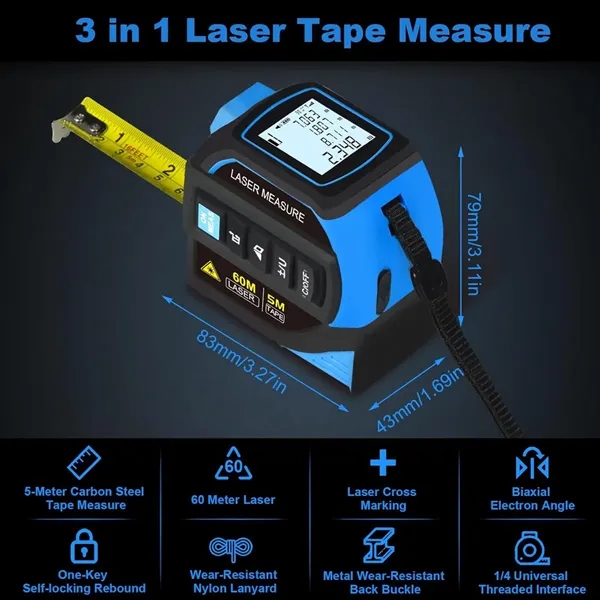 Rechargeable 3-in-1 Laser Measure Tape - Rechargeable 3-in-1 Laser Measure Tape - Image 5 of 6