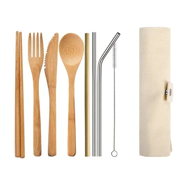 Sustainable Thick Eco-Friendly Bamboo Cutlery Set - Sustainable Thick Eco-Friendly Bamboo Cutlery Set - Image 2 of 4