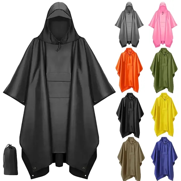 Adult Hooded Rain Poncho with Pocket - Adult Hooded Rain Poncho with Pocket - Image 0 of 4